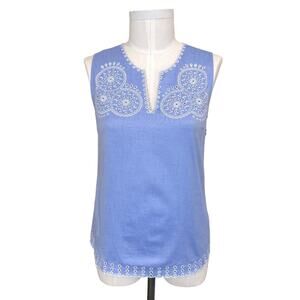 J.CREW Embroidered Circles Top French Blue Size 4